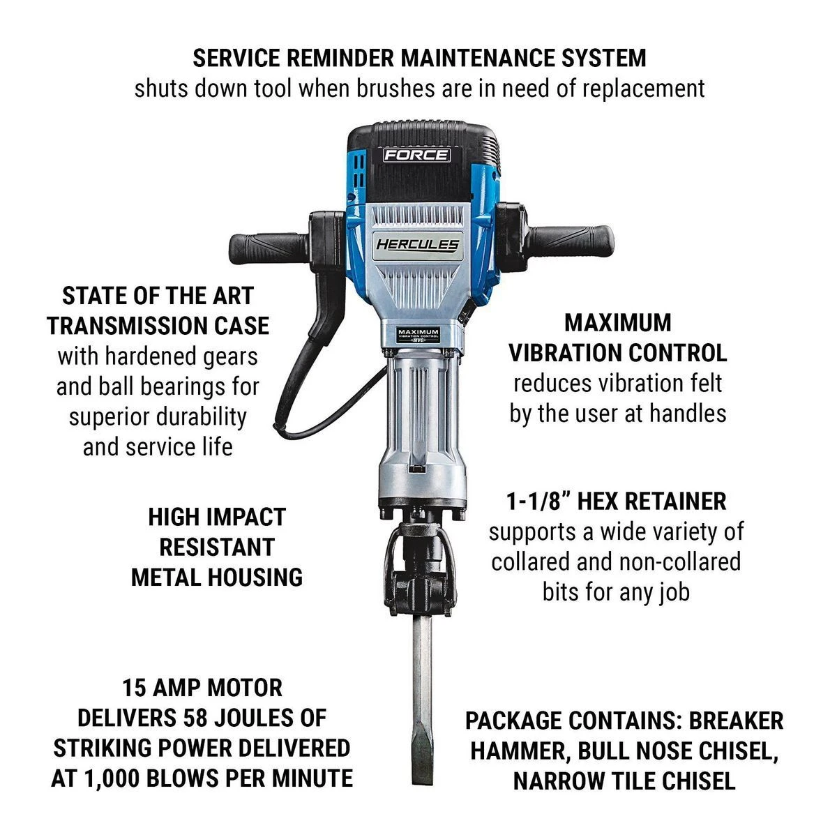 Coupon ๐งจ HERCULES 15 Amp 66 Lb. 1-1/8 in. Hex Breaker Hammer with Maximum Vibration Control ๐ 5 Coupon ๐งจ HERCULES 15 Amp 66 Lb. 1-1/8 in. Hex Breaker Hammer with Maximum Vibration Control ๐ - Image 3