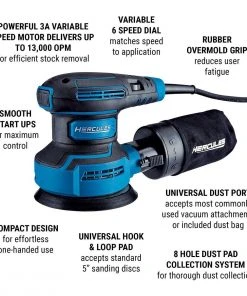 Brand new 🔔 HERCULES 3 Amp 5 in. Random Orbital Palm Sander with Soft Start ⌛ -Outlet The Power Tool Hub Store 56458 W2