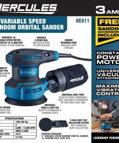 Brand new 🔔 HERCULES 3 Amp 5 in. Random Orbital Palm Sander with Soft Start ⌛ -Outlet The Power Tool Hub Store 56458 W2SS