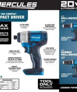 Hot Sale 🎉 HERCULES 20V Cordless 1/4 in. Hex Compact Impact Driver - Tool Only 👏 -Outlet The Power Tool Hub Store 56531 W2SS