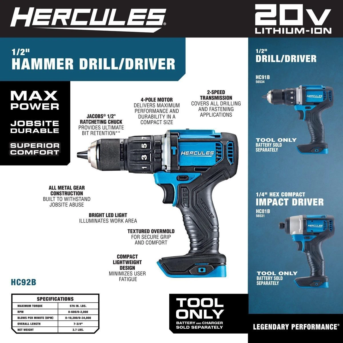 Best deal ๐ HERCULES 20V Cordless 1/2 in. Compact Variable Speed โ๏ธ Hammer Drill/Driver - Tool Only โค๏ธ 7 Best deal ๐ HERCULES 20V Cordless 1/2 in. Compact Variable Speed โ๏ธ Hammer Drill/Driver - Tool Only โค๏ธ - Image 6