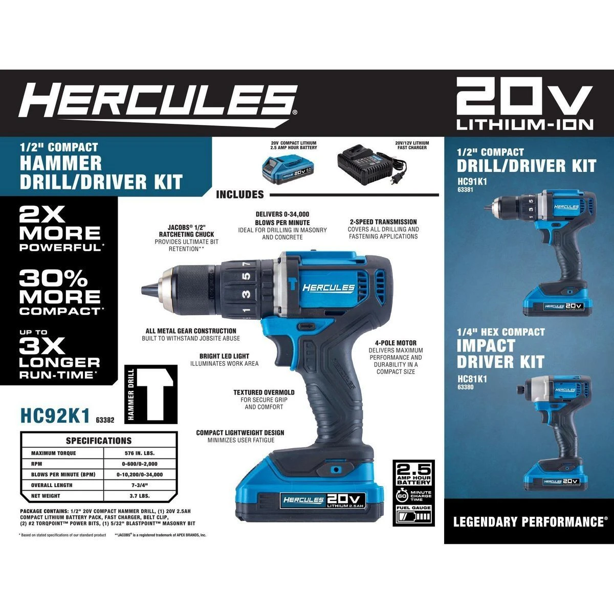 Best deal ๐ HERCULES 20V Cordless 1/2 in. Compact Variable Speed โ๏ธ Hammer Drill/Driver - Tool Only โค๏ธ 13 Best deal ๐ HERCULES 20V Cordless 1/2 in. Compact Variable Speed โ๏ธ Hammer Drill/Driver - Tool Only โค๏ธ - Image 12