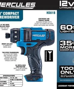 Cheapest ⌛ HERCULES 12V Cordless 1/4 in. Hex Compact Screwdriver - Tool Only ⌛ 14 Cheapest ⌛ HERCULES 12V Cordless 1/4 in. Hex Compact Screwdriver - Tool Only ⌛ -Outlet The Power Tool Hub Store 56564 W2SS