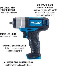 Best deal ⌛ HERCULES 12V Cordless 3/8 in. Compact Impact 😉 Wrench, Blue - Tool Only ✨ -Outlet The Power Tool Hub Store 56565 W2