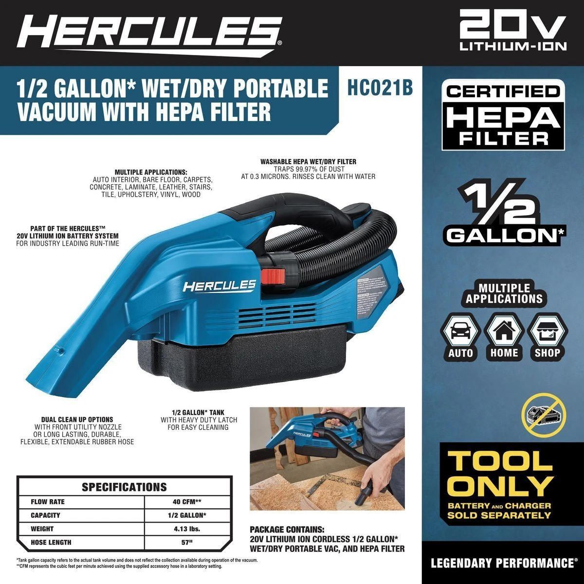 Cheap 🛒 HERCULES 20V Cordless 1/2 Gallon Wet Dry Portable Vacuum - Tool Only 🎁 7 Cheap 🛒 HERCULES 20V Cordless 1/2 Gallon Wet Dry Portable Vacuum - Tool Only 🎁 - Image 5