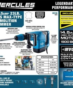 Deals 🔥 HERCULES 14.5 Amp 23 lb. SDS Max-Type Demolition Hammer with Maximum Vibration Control ✔️ -Outlet The Power Tool Hub Store 56843 W2SS