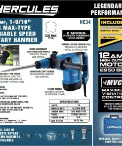 Buy ⭐ HERCULES 12 Amp 1-9/16 in. SDS Max-Type Variable Speed Rotary Hammer with Maximum Vibration Control 🌟 -Outlet The Power Tool Hub Store 56844 W2SS 1