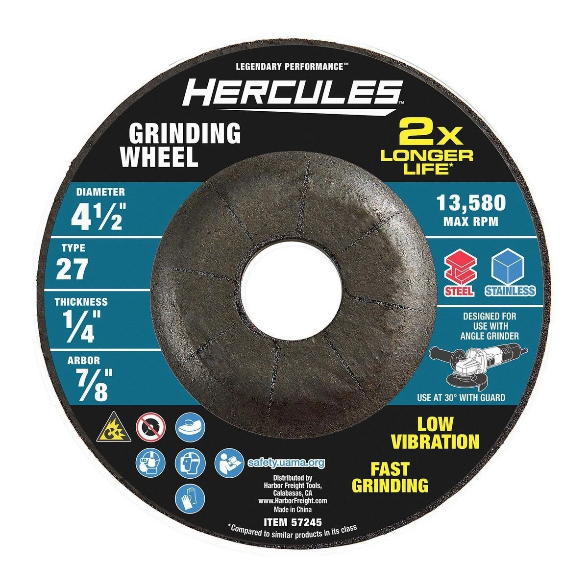 Top 10 π HERCULES 4-1/2 in. x 1/4 in. x 7/8 in. Type 27 Metal Grinding Wheel π 4 Top 10 π HERCULES 4-1/2 in. x 1/4 in. x 7/8 in. Type 27 Metal Grinding Wheel π - Image 2