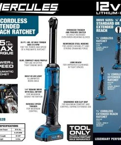 Coupon ⌛ HERCULES 12V Cordless 1/4 in. Extended Reach Ratchet - Tool Only ⭐ -Outlet The Power Tool Hub Store 57264 W2SS