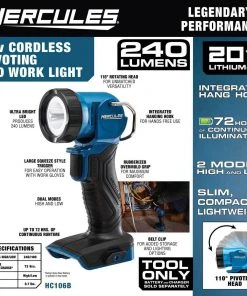 Cheapest 🤩 HERCULES 20V Cordless 220 Lumen Work Light - Tool Only ⭐ -Outlet The Power Tool Hub Store 57279 W2SS