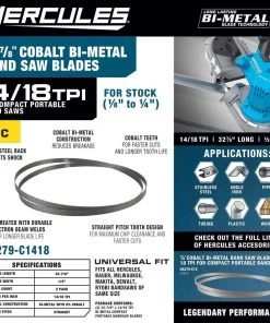 New 🤩 HERCULES 32-7/8 in. x 1/2 in. 14/18 TPI Cobalt Bi-metal Deep Cut Portable Band Saw Blade, 2 Pk. 🌟 -Outlet The Power Tool Hub Store 57615 W2SS