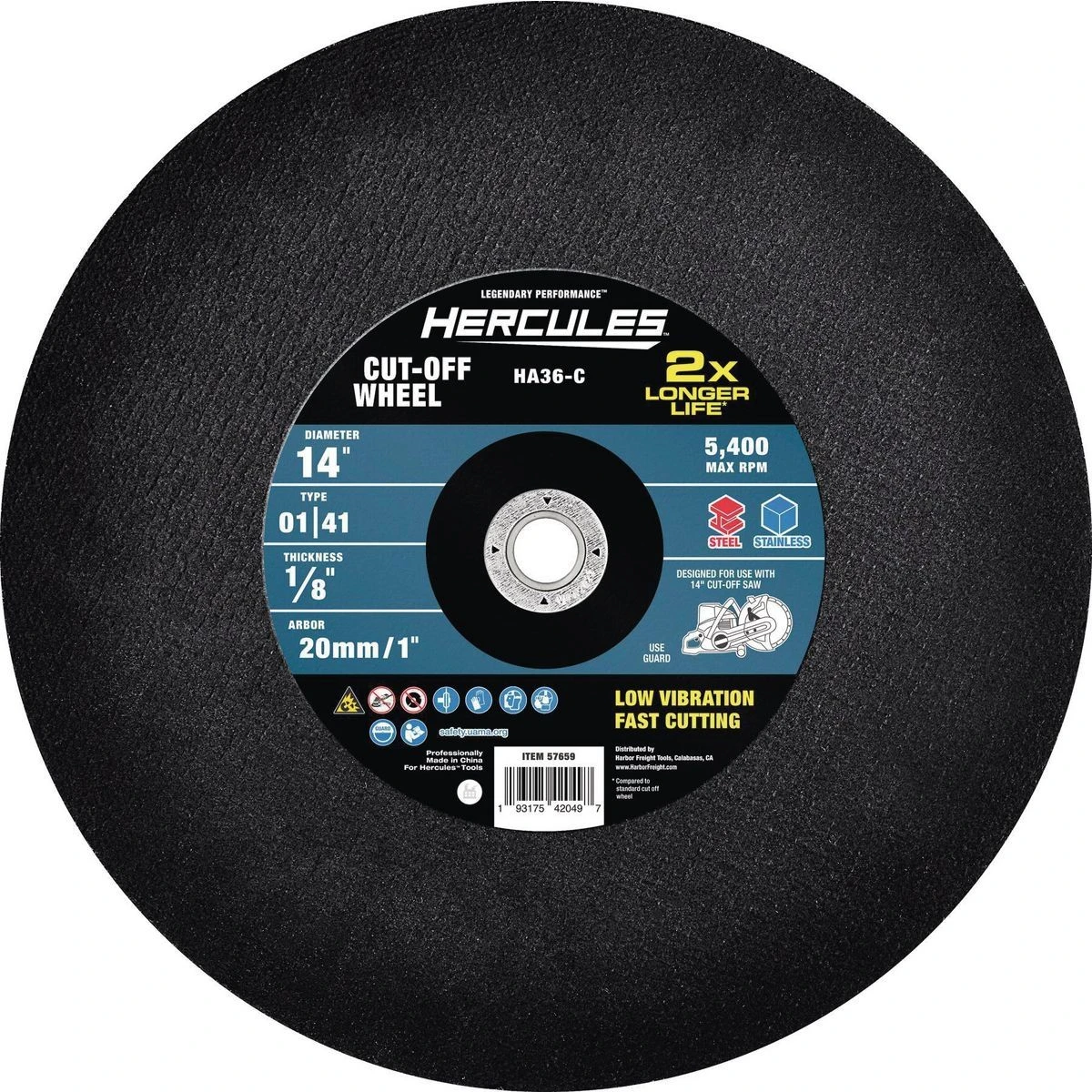 Cheap ✔️ HERCULES 14 in. x 1/8 in. x 20mm/1 in. Type 01/41 Metal Cut-off Wheel ❤️ 3 Cheap ✔️ HERCULES 14 in. x 1/8 in. x 20mm/1 in. Type 01/41 Metal Cut-off Wheel ❤️