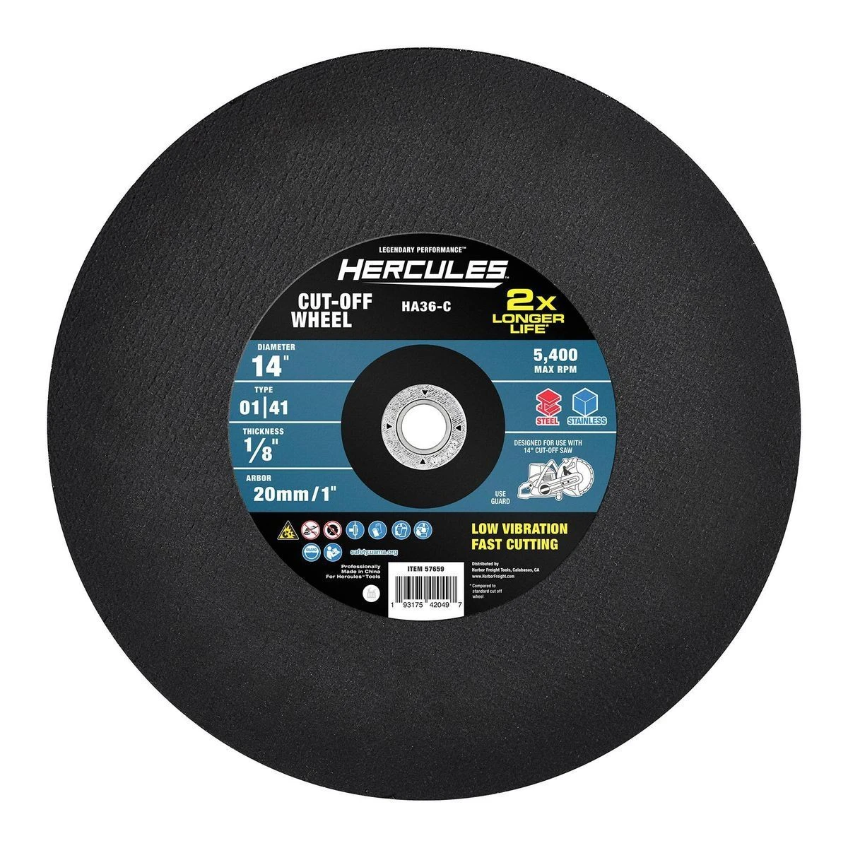 Cheap ✔️ HERCULES 14 in. x 1/8 in. x 20mm/1 in. Type 01/41 Metal Cut-off Wheel ❤️ 4 Cheap ✔️ HERCULES 14 in. x 1/8 in. x 20mm/1 in. Type 01/41 Metal Cut-off Wheel ❤️ - Image 2