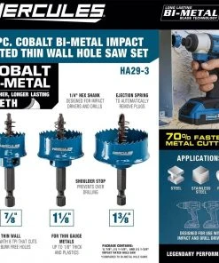 Promo ⌛ HERCULES Cobalt Bi-Metal Impact Rated Thin Wall Hole Saw Set, 3 Pc. ✨ 9 Promo ⌛ HERCULES Cobalt Bi-Metal Impact Rated Thin Wall Hole Saw Set, 3 Pc. ✨ -Outlet The Power Tool Hub Store 57690 W2SS