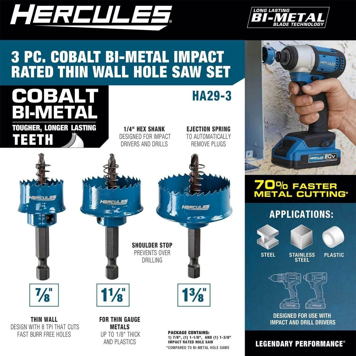 Promo ⌛ HERCULES Cobalt Bi-Metal Impact Rated Thin Wall Hole Saw Set, 3 Pc. ✨ 5 Promo ⌛ HERCULES Cobalt Bi-Metal Impact Rated Thin Wall Hole Saw Set, 3 Pc. ✨ - Image 3