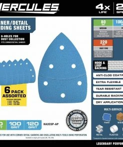 Outlet ⌛ HERCULES 80/100/120 Grit Hook and Loop Corner/Detail Sanding Sheets, 6 Pk. ✔️ 10 Outlet ⌛ HERCULES 80/100/120 Grit Hook and Loop Corner/Detail Sanding Sheets, 6 Pk. ✔️ -Outlet The Power Tool Hub Store 58176 W2SS