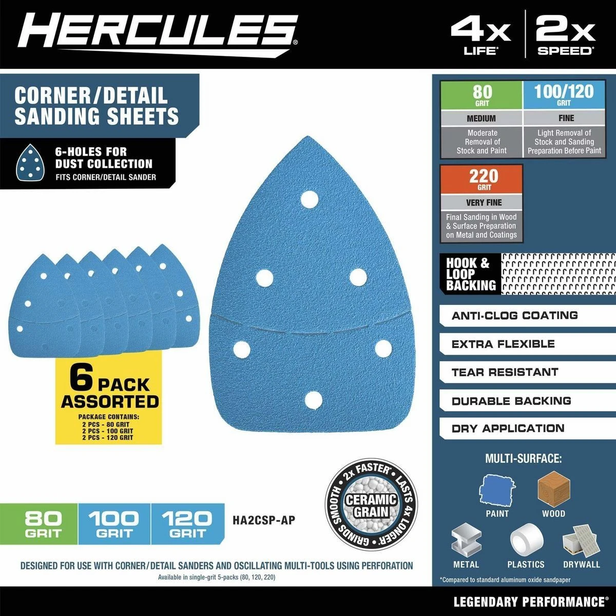 Outlet ⌛ HERCULES 80/100/120 Grit Hook and Loop Corner/Detail Sanding Sheets, 6 Pk. ✔️ 5 Outlet ⌛ HERCULES 80/100/120 Grit Hook and Loop Corner/Detail Sanding Sheets, 6 Pk. ✔️ - Image 3