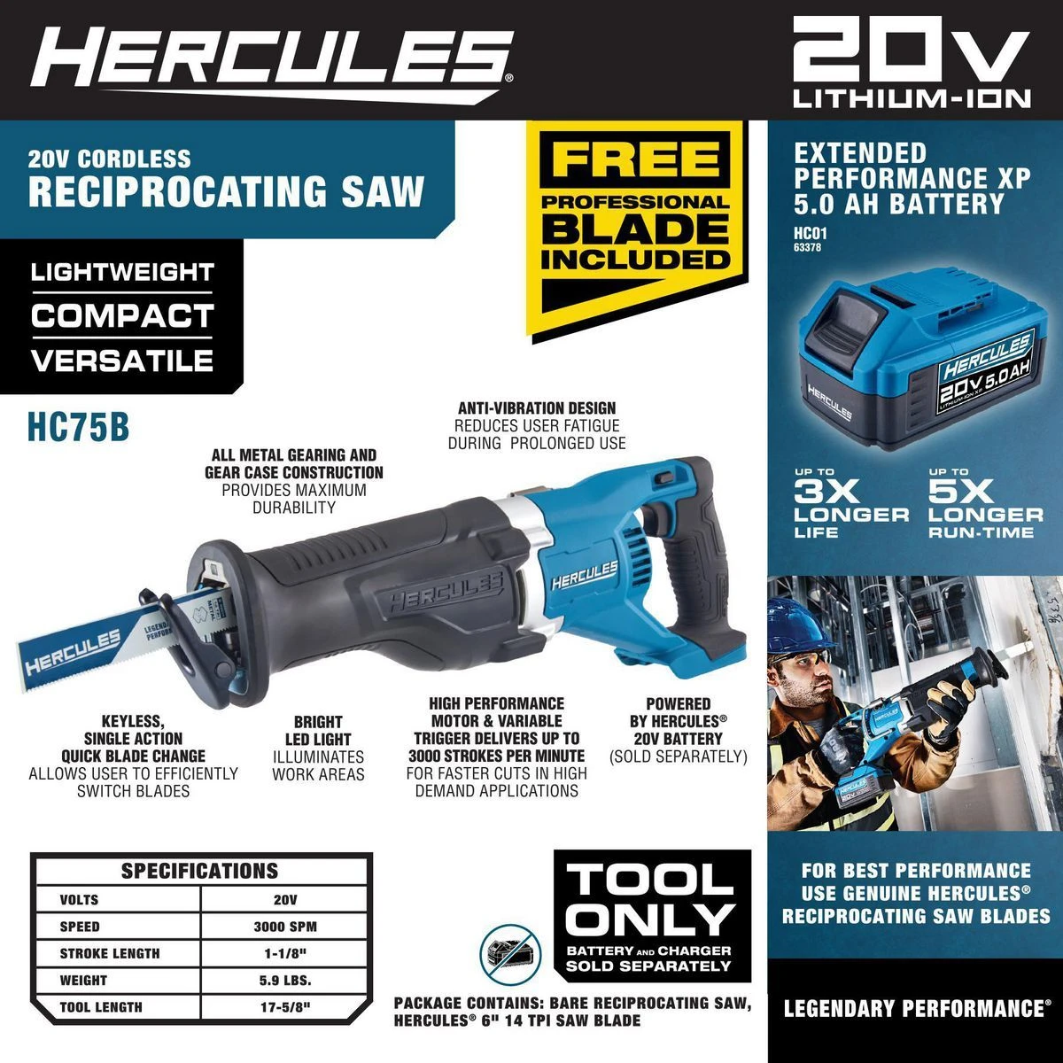 Flash Sale 🌟 HERCULES 20V Cordless Reciprocating Saw - Tool Only ⌛ 8 Flash Sale 🌟 HERCULES 20V Cordless Reciprocating Saw - Tool Only ⌛ - Image 6